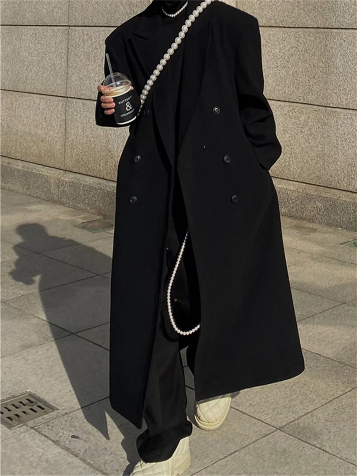 WLS Long Knee-length Woolen Cashmere Coat