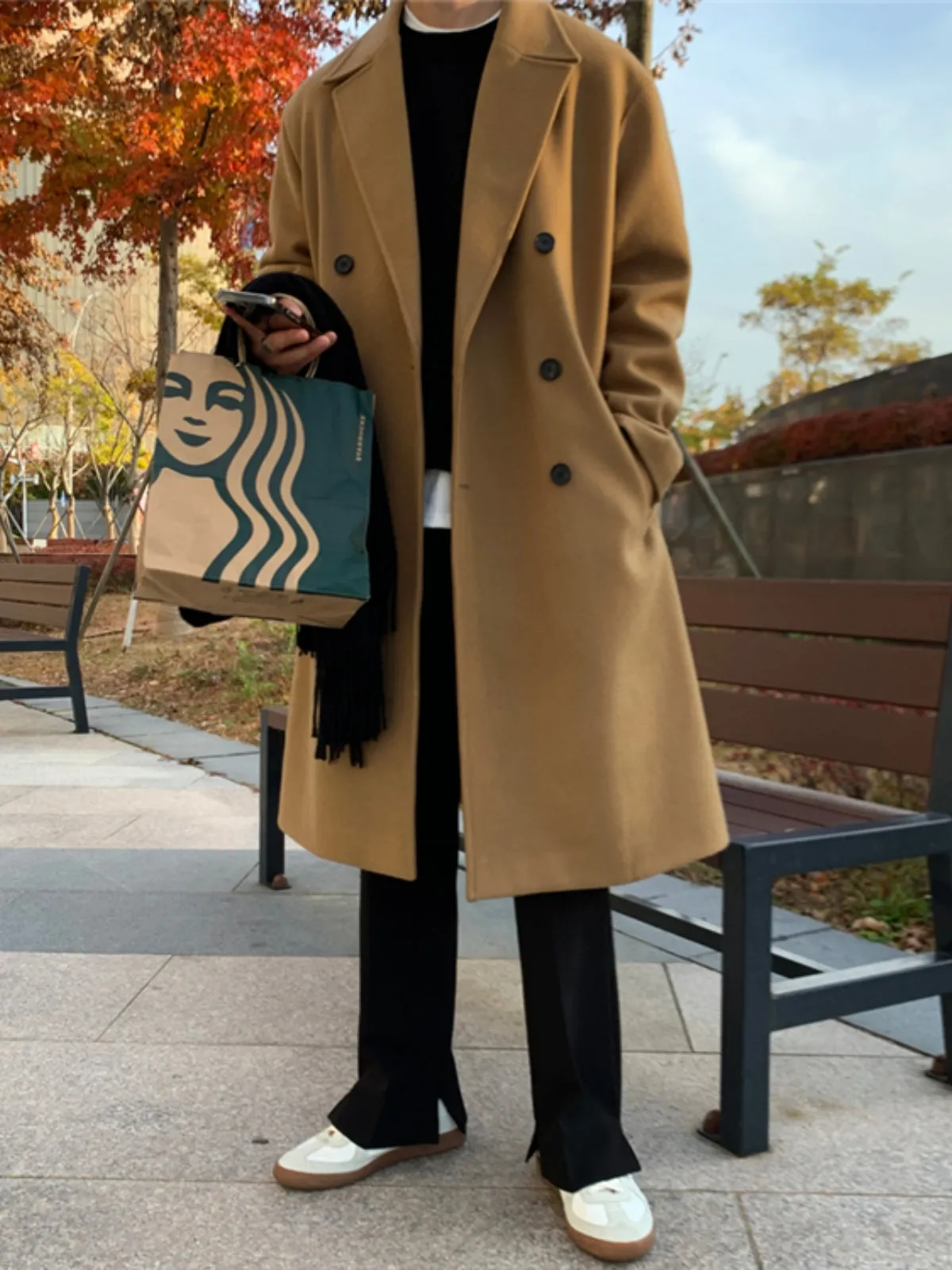 WLS Loose Mid-length Cashmere Windbreaker Coat