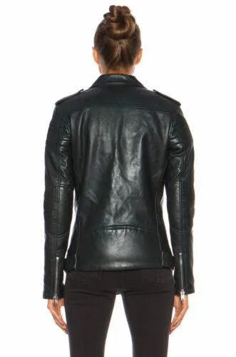 Women Leather Jacket Black Slim Fit Biker Motorcycle lambskin-All Sizes