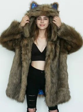 Women's Animal Ear Cap Faux Fur Coat Long Coat