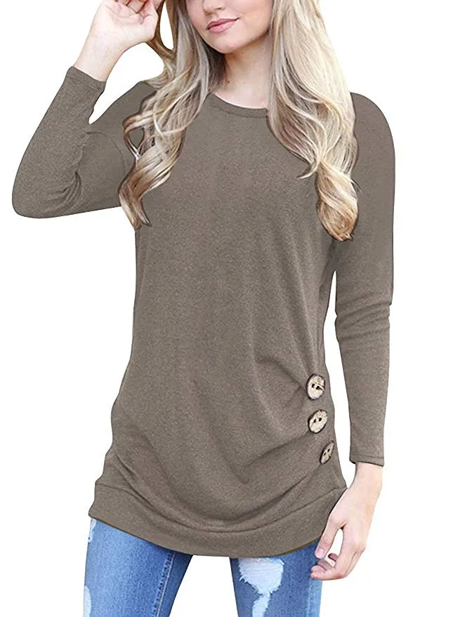 Women's Casual Long Sleeve Round Neck Loose Tunic T Shirt Blouse Tops