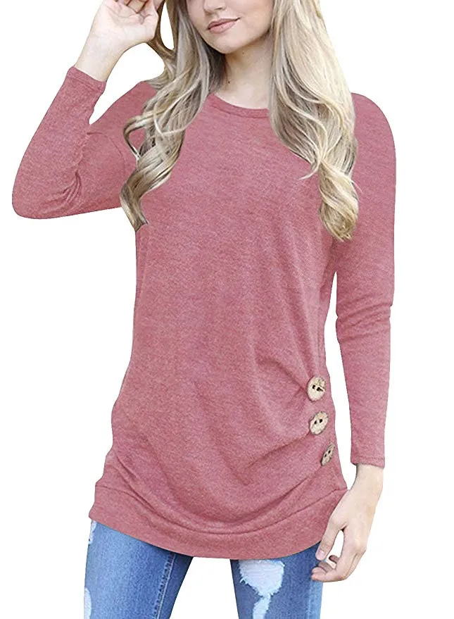 Women's Casual Long Sleeve Round Neck Loose Tunic T Shirt Blouse Tops