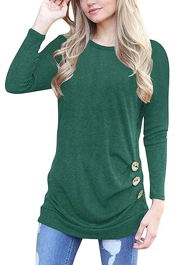 Women's Casual Long Sleeve Round Neck Loose Tunic T Shirt Blouse Tops