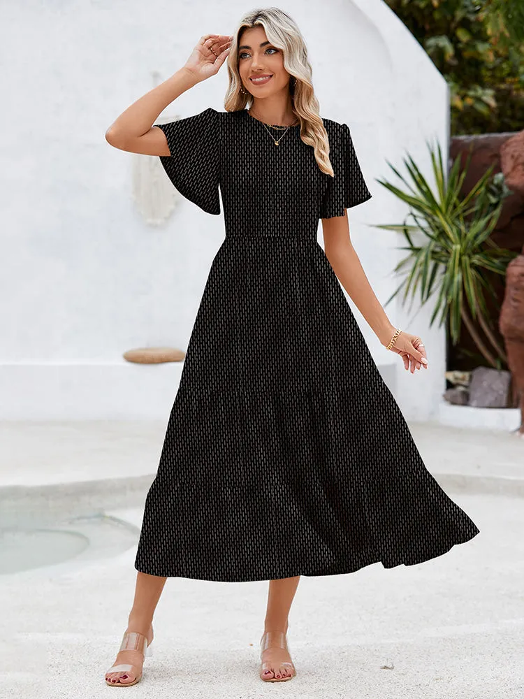 Women's Casual Maxi Dresses with Pockets Ruffle Sleeve Smocked Dress