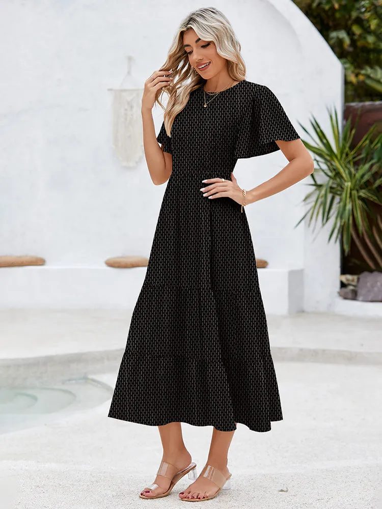 Women's Casual Maxi Dresses with Pockets Ruffle Sleeve Smocked Dress