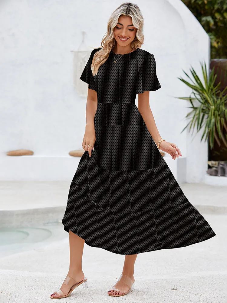 Women's Casual Maxi Dresses with Pockets Ruffle Sleeve Smocked Dress