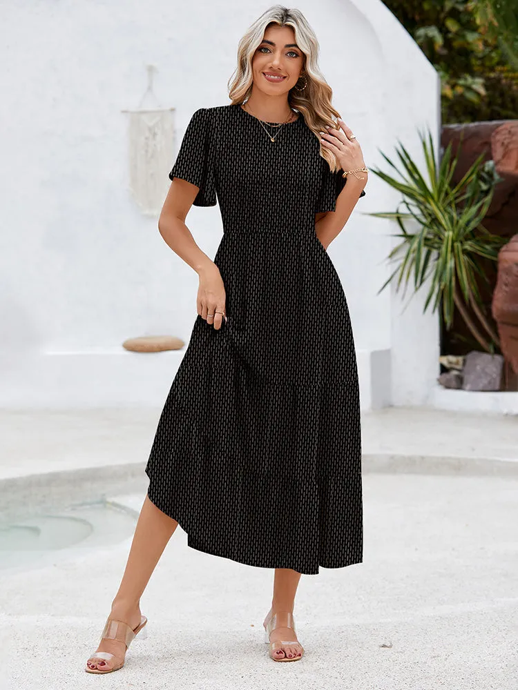 Women's Casual Maxi Dresses with Pockets Ruffle Sleeve Smocked Dress