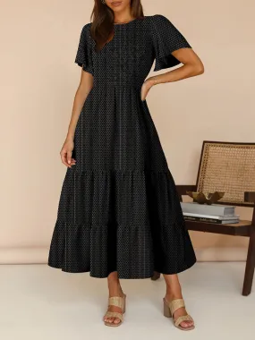 Women's Casual Maxi Dresses with Pockets Ruffle Sleeve Smocked Dress