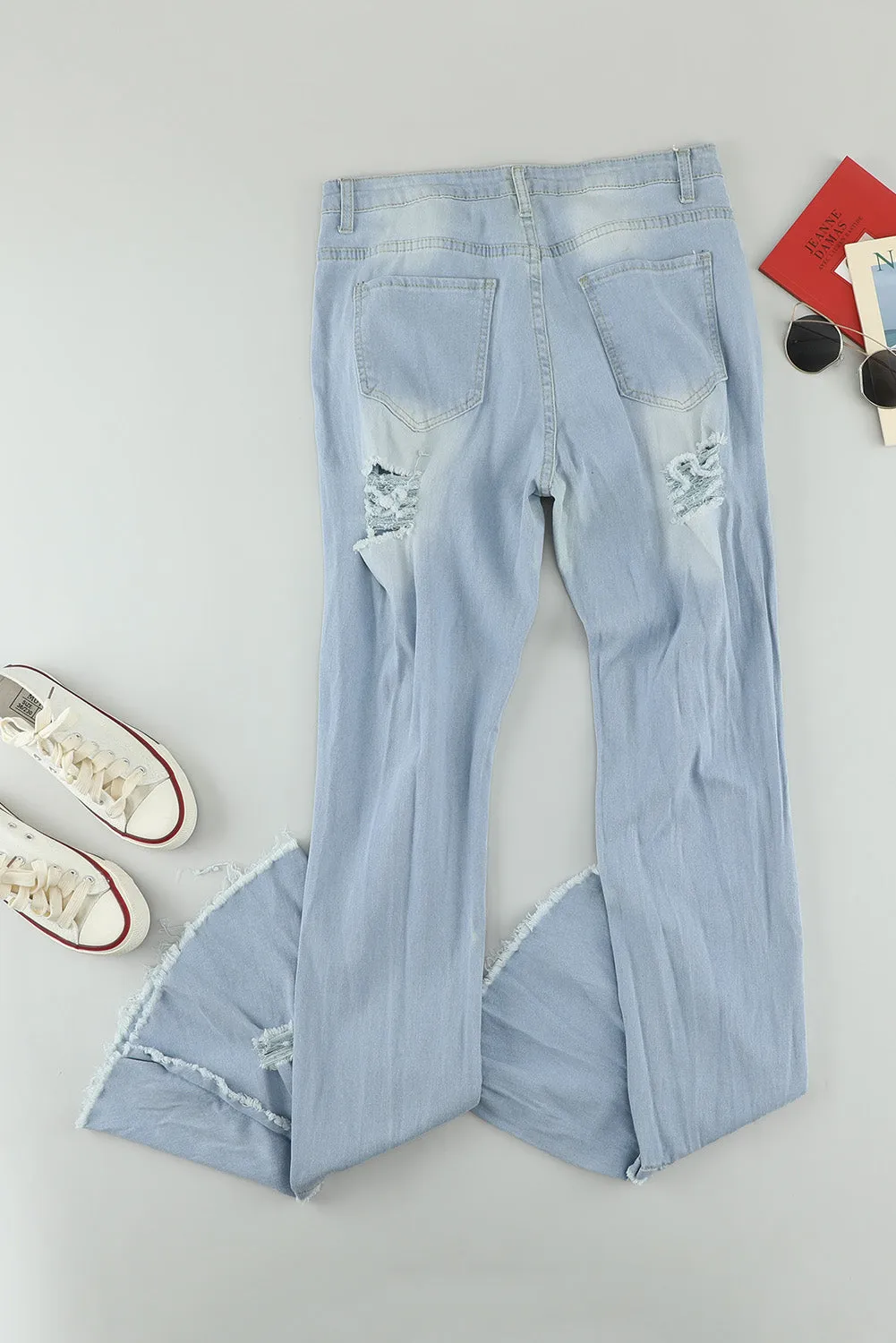 Women's Ripped Denim Pants Casual Bell Bottom Jeans for Women