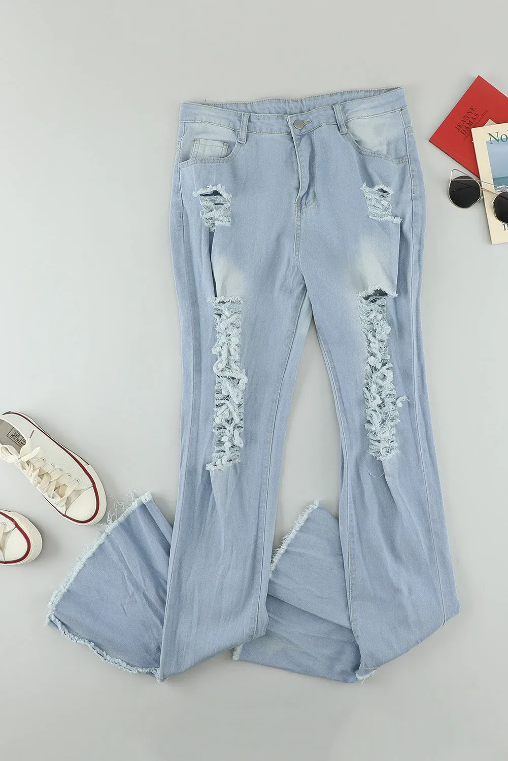 Women's Ripped Denim Pants Casual Bell Bottom Jeans for Women