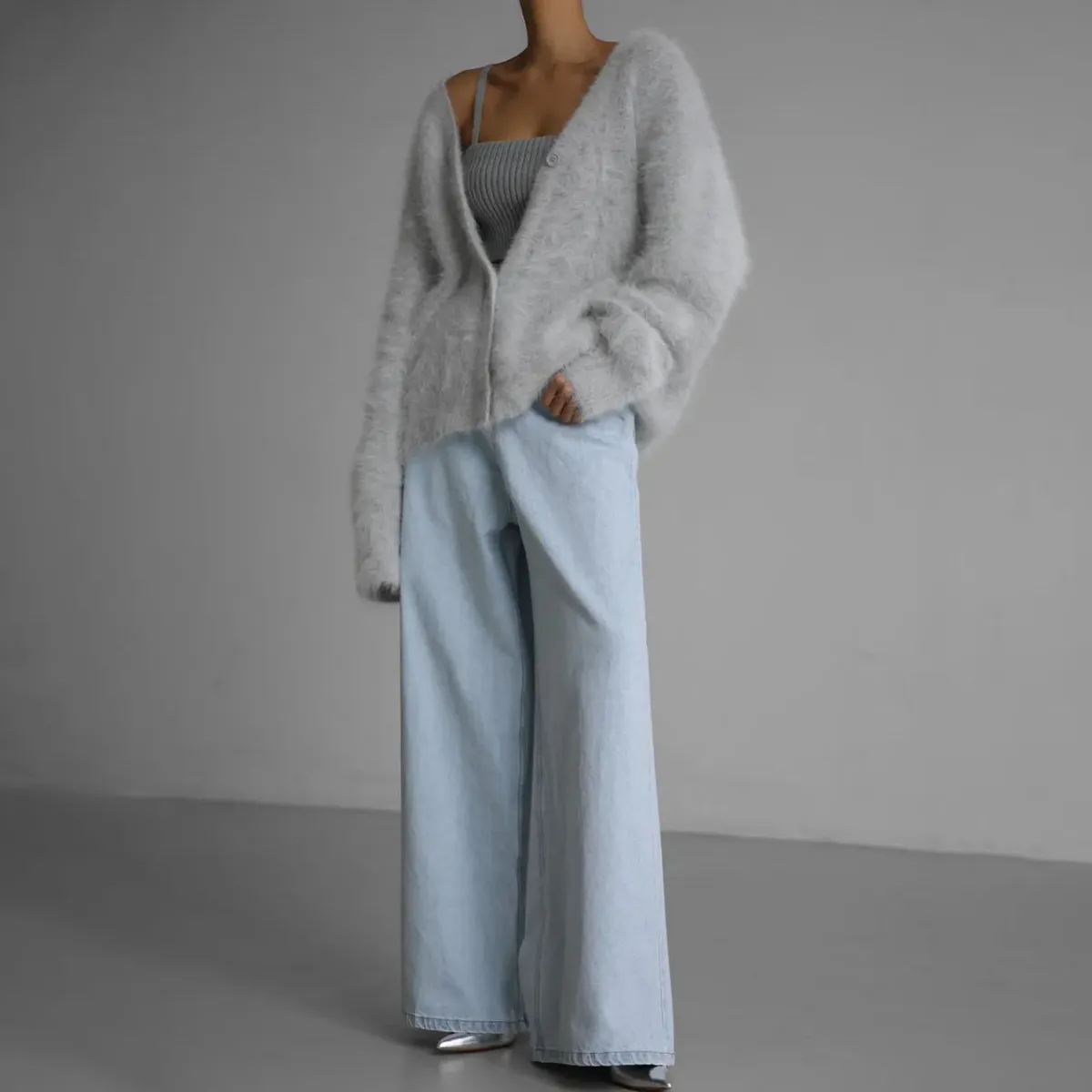 Wool Blend Knitted Cardigan Coat