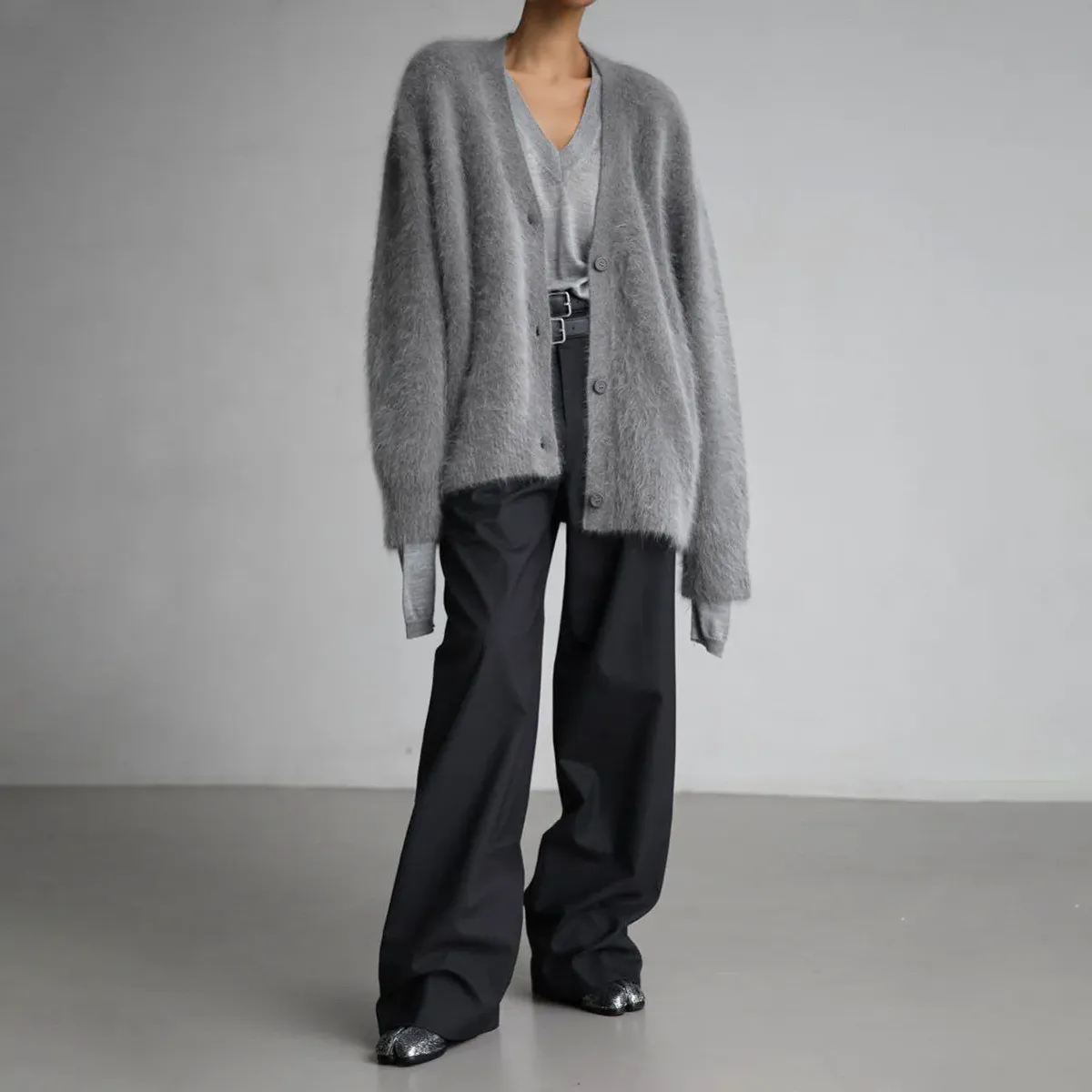 Wool Blend Knitted Cardigan Coat