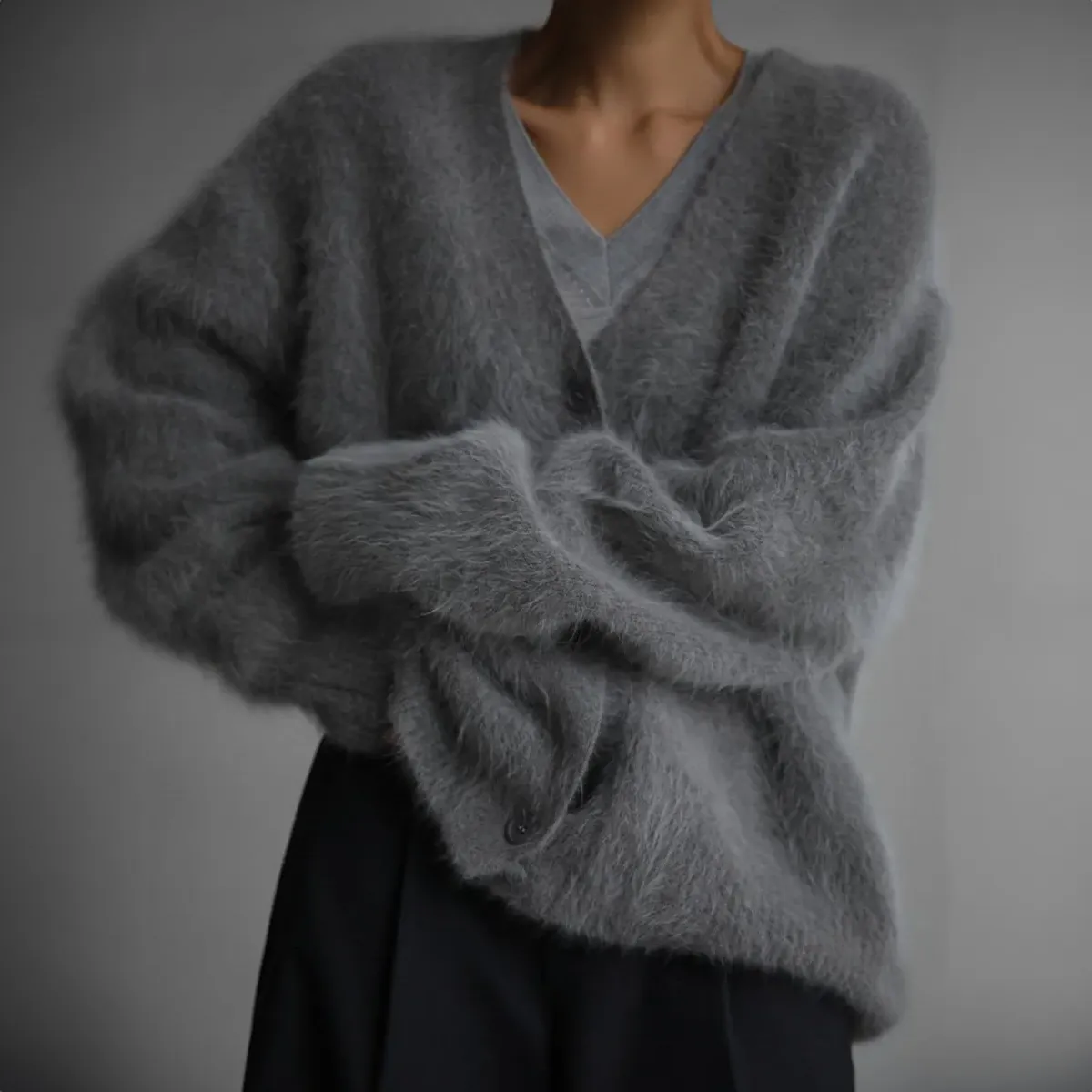 Wool Blend Knitted Cardigan Coat