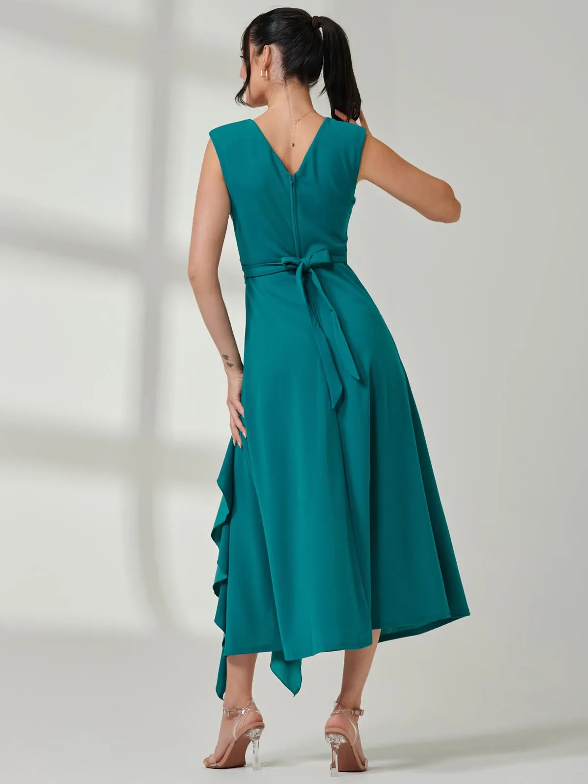 Wrap Front Frill Detail Maxi Dress, Teal