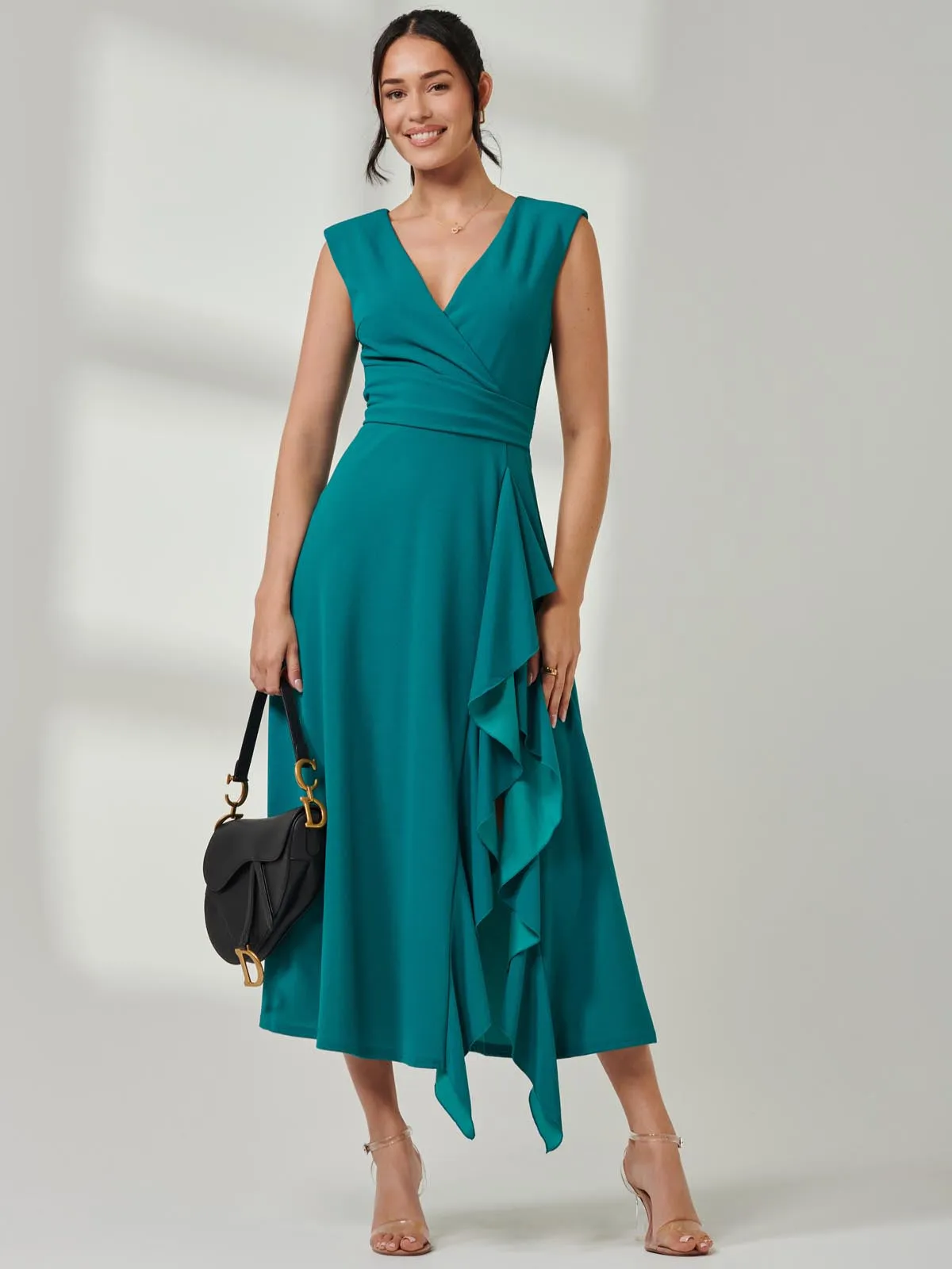 Wrap Front Frill Detail Maxi Dress, Teal