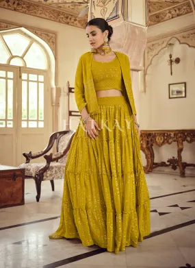 Yellow Sequence Embroidered Jacket Style Lehenga Choli