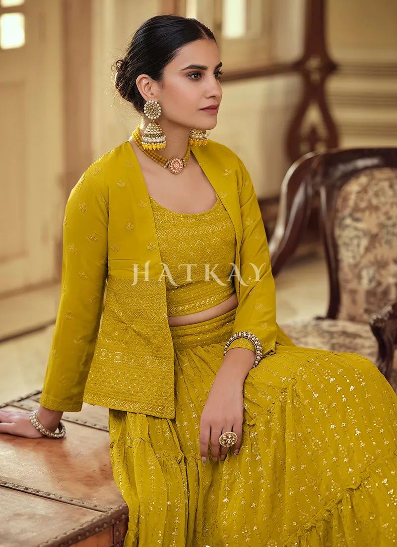 Yellow Sequence Embroidered Jacket Style Lehenga Choli