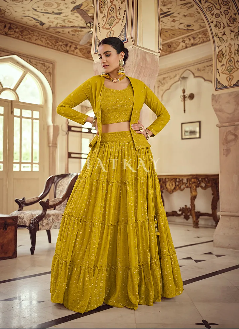 Yellow Sequence Embroidered Jacket Style Lehenga Choli