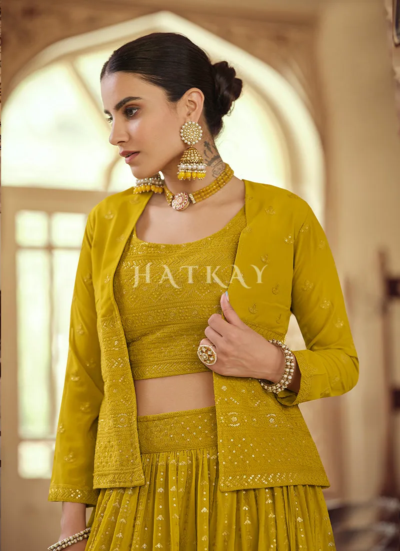 Yellow Sequence Embroidered Jacket Style Lehenga Choli