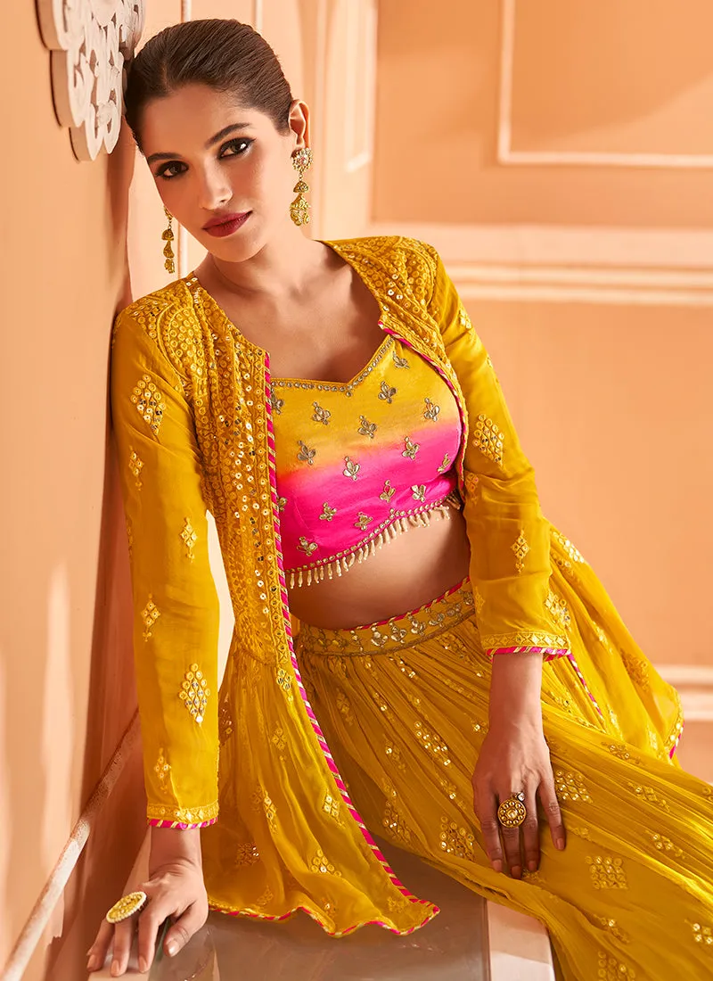 Yellow Sequence Embroidery Jacket Style Lehenga Choli