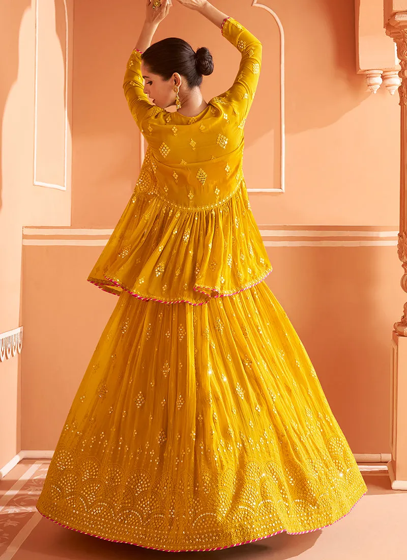 Yellow Sequence Embroidery Jacket Style Lehenga Choli