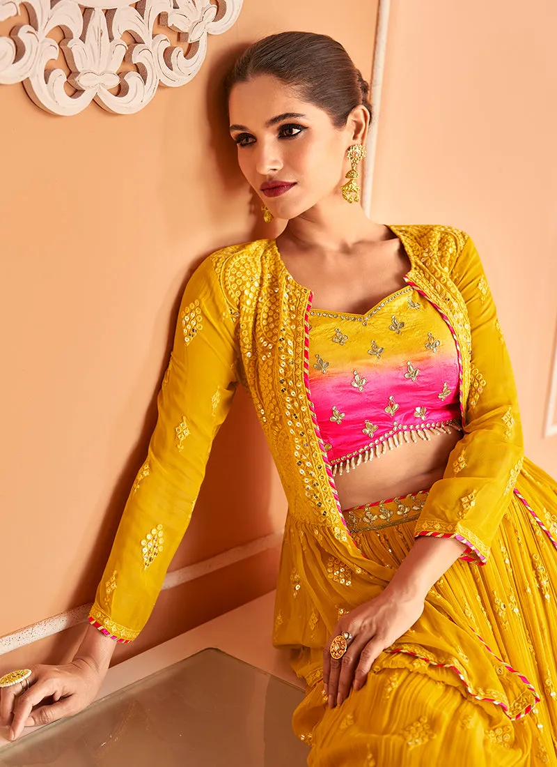 Yellow Sequence Embroidery Jacket Style Lehenga Choli