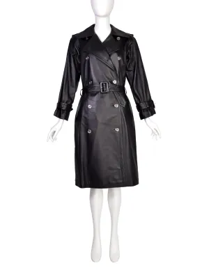 Yves Saint Laurent Vintage 1970s Black Lambskin Leather Double Breasted Trench Coat