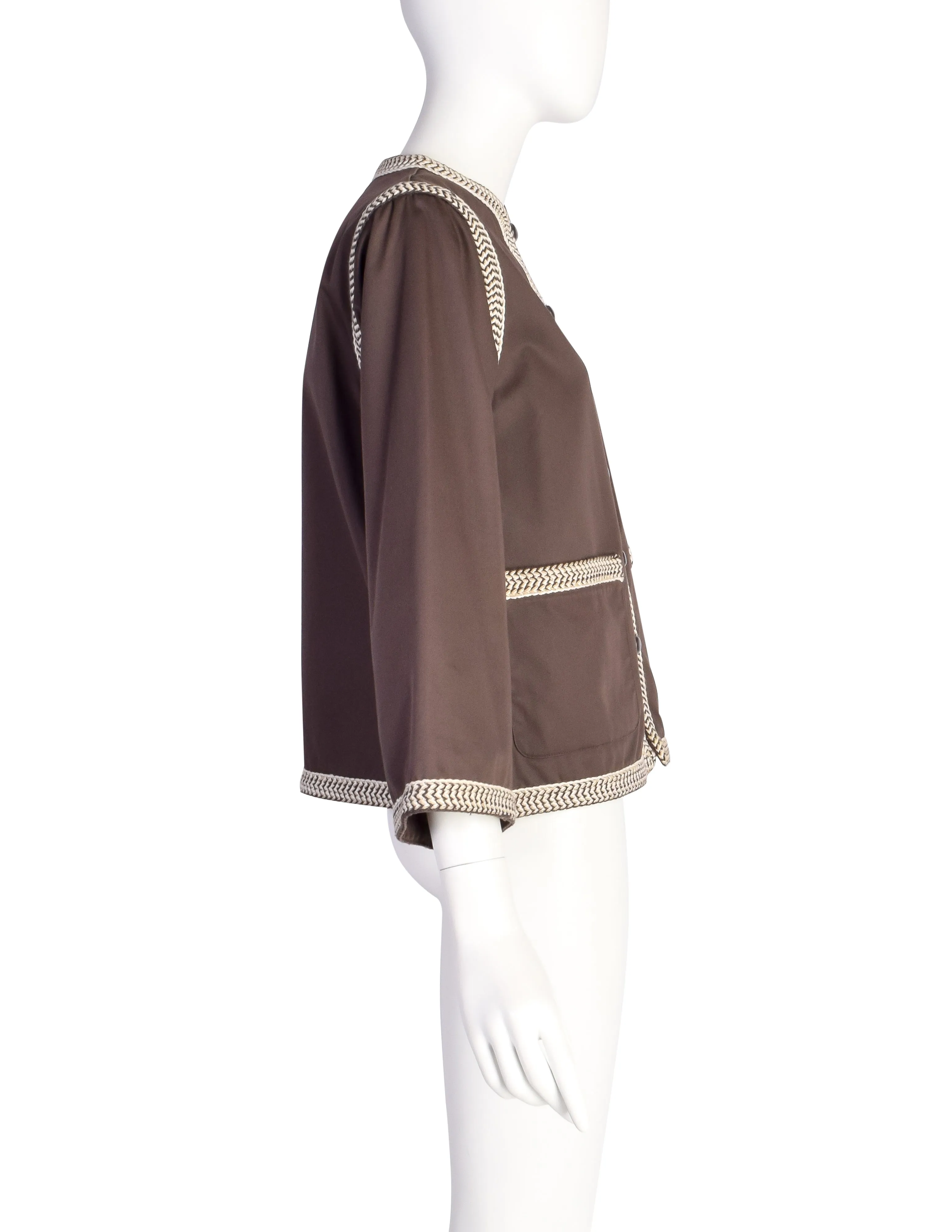 Yves Saint Laurent Vintage SS 1977 Brown Cotton Braided Trim Jacket