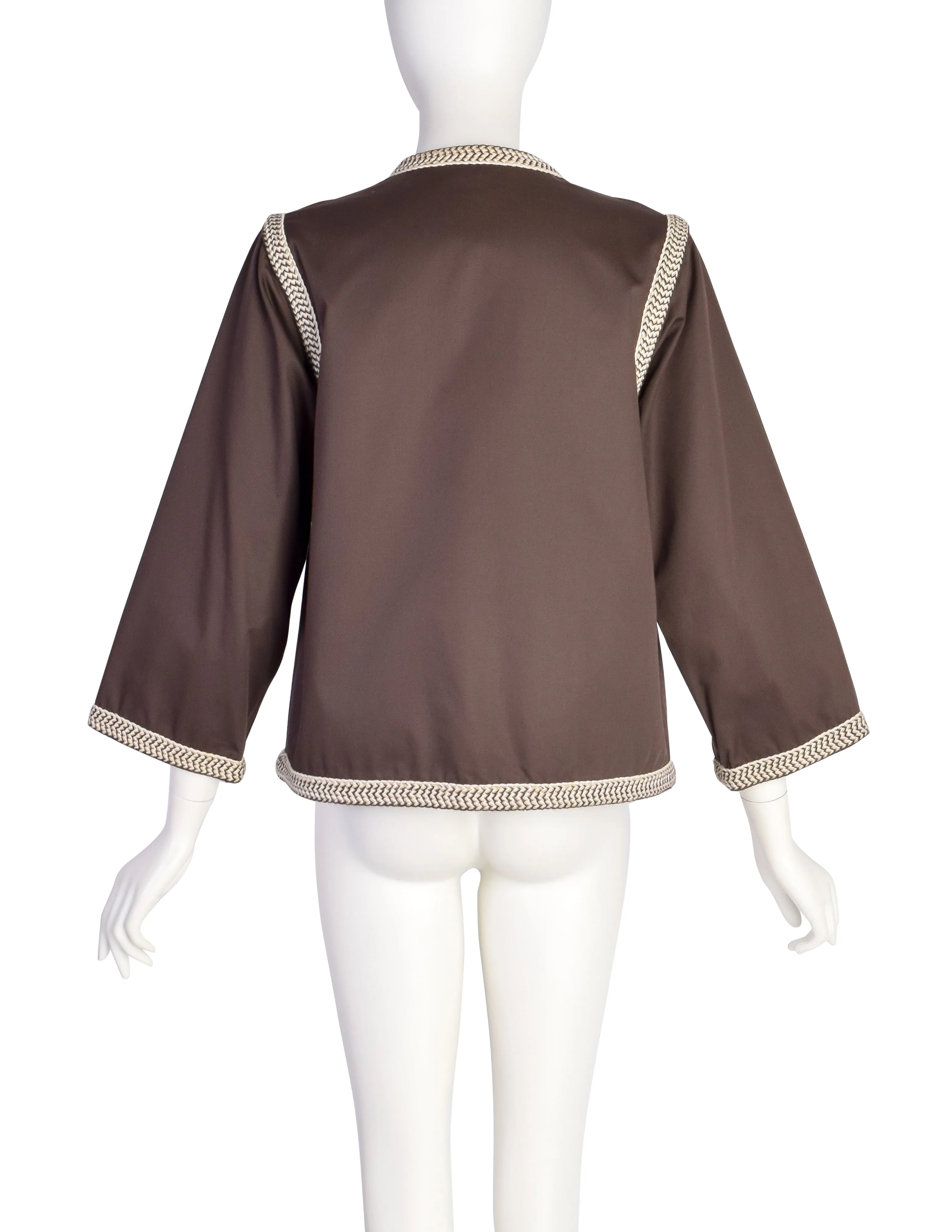 Yves Saint Laurent Vintage SS 1977 Brown Cotton Braided Trim Jacket