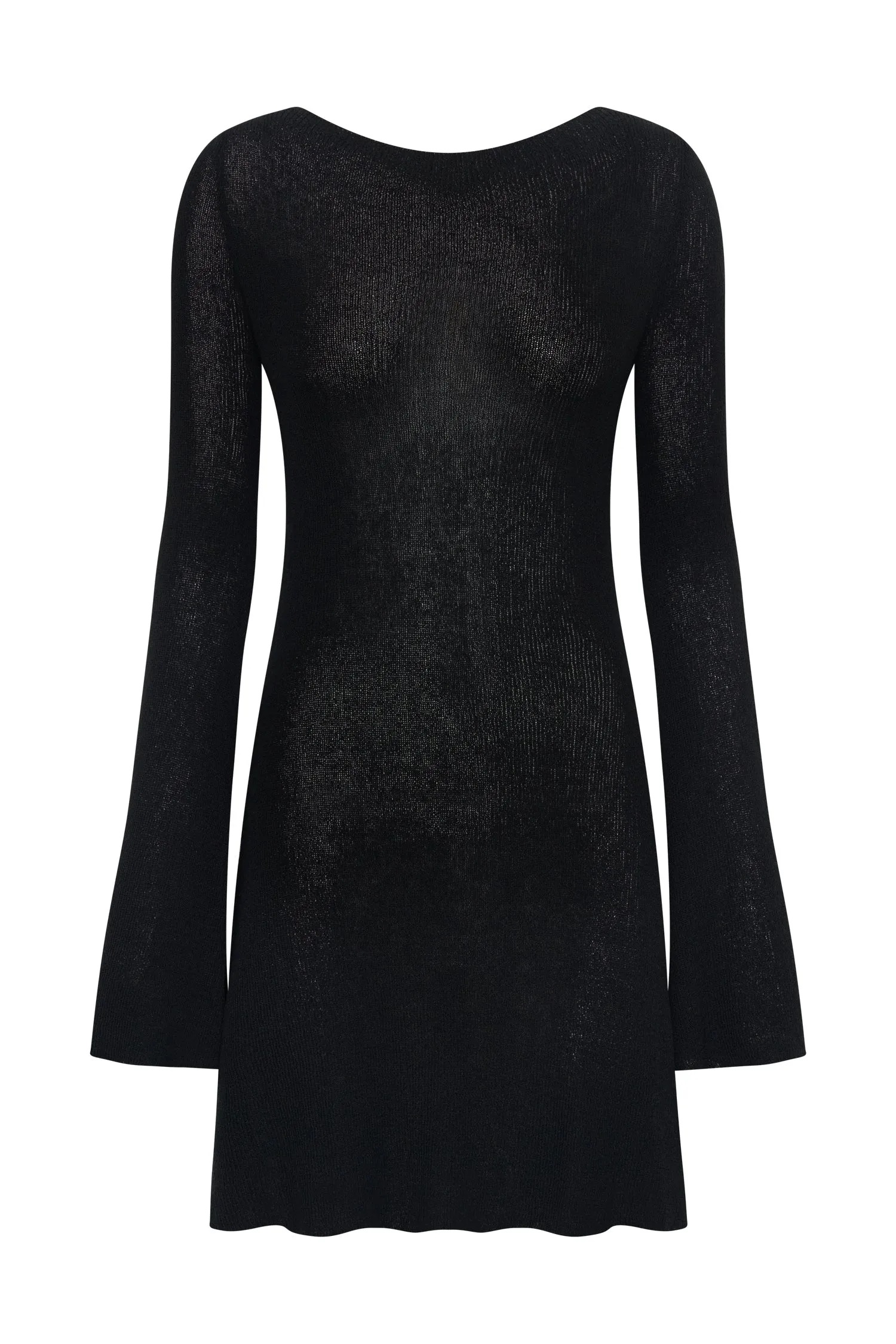 Zahra Long Sleeve Open Back Mini Knit Dress - Black