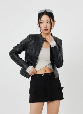 Zip-Up Faux Leather Jacket CF314