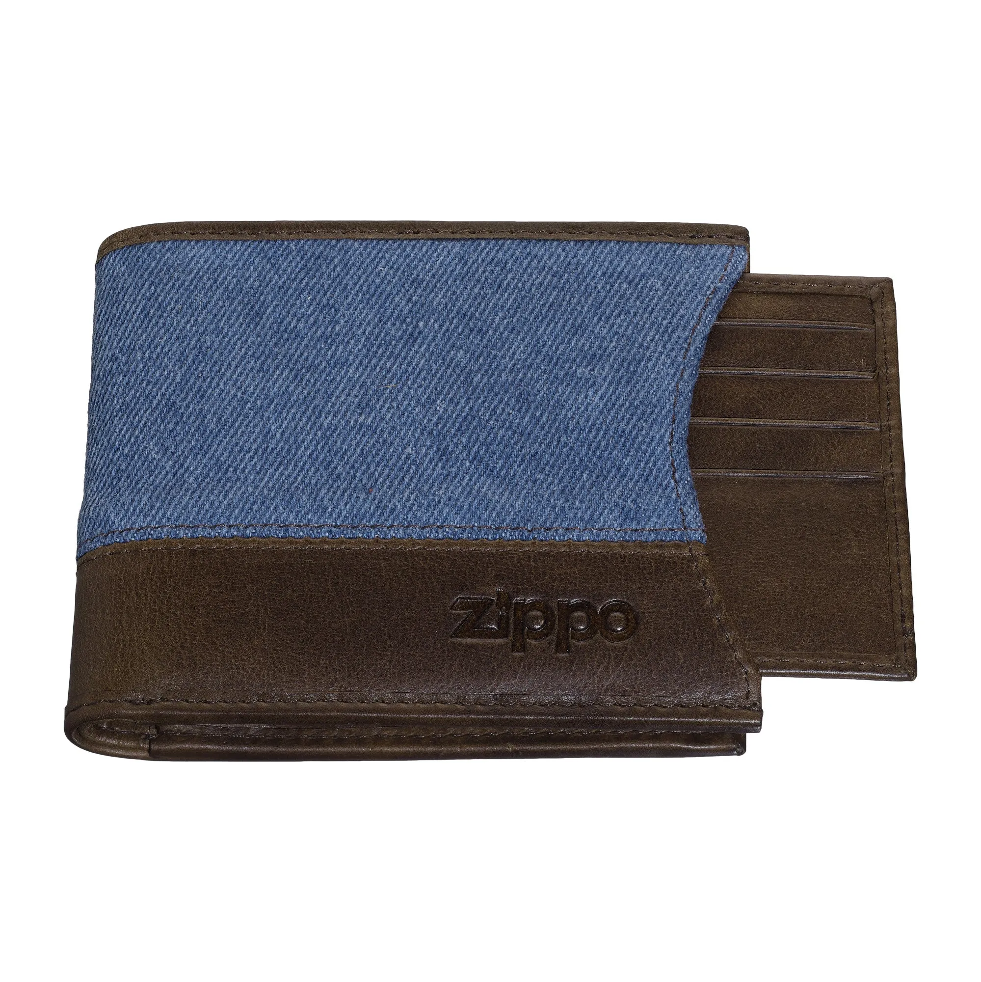 ZIPPO1 WALLET DENIM BLUE BROWN (Bi-Fold & Credit Card Wallet)