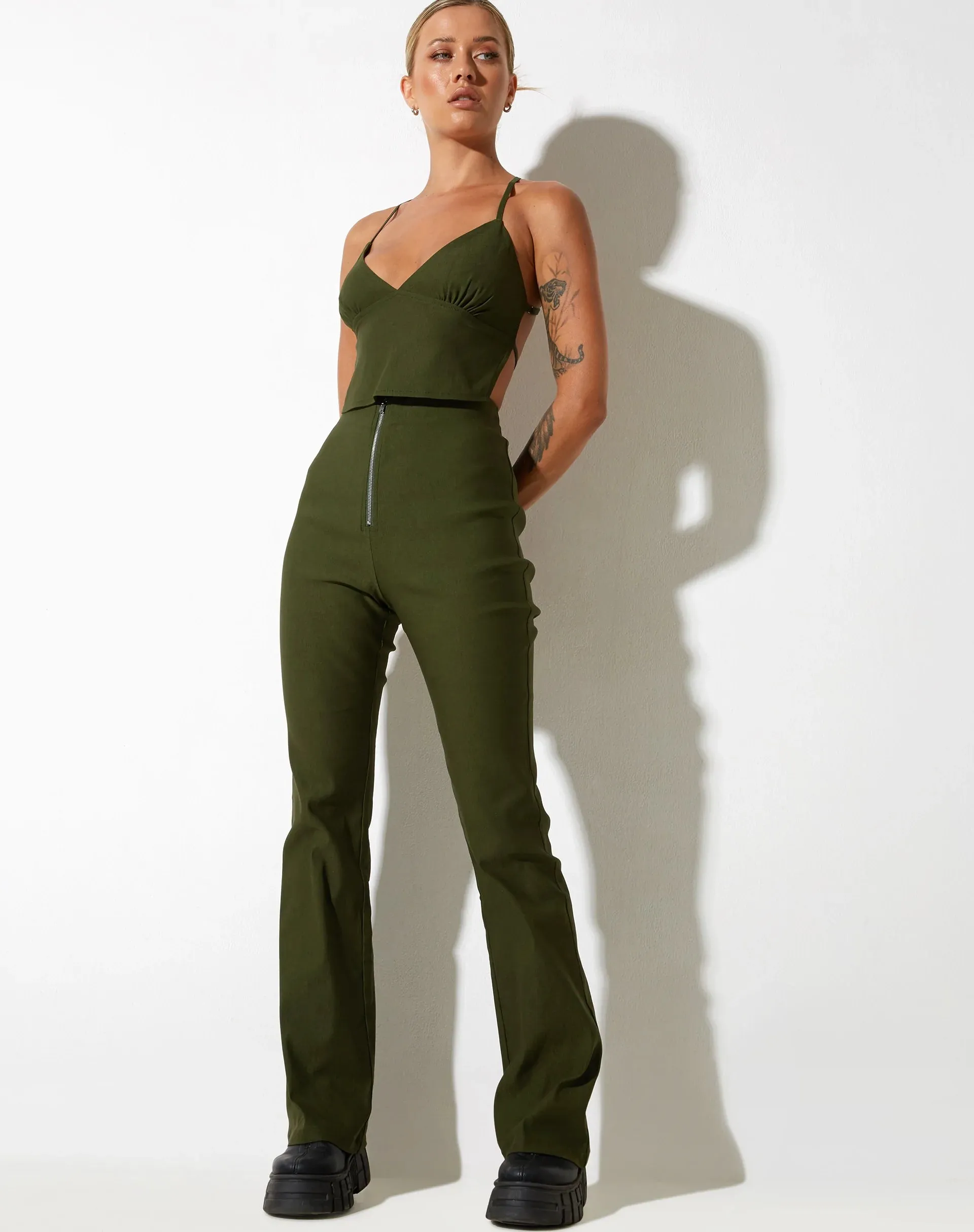 Zorah Flare Trouser in Tailoring Olive